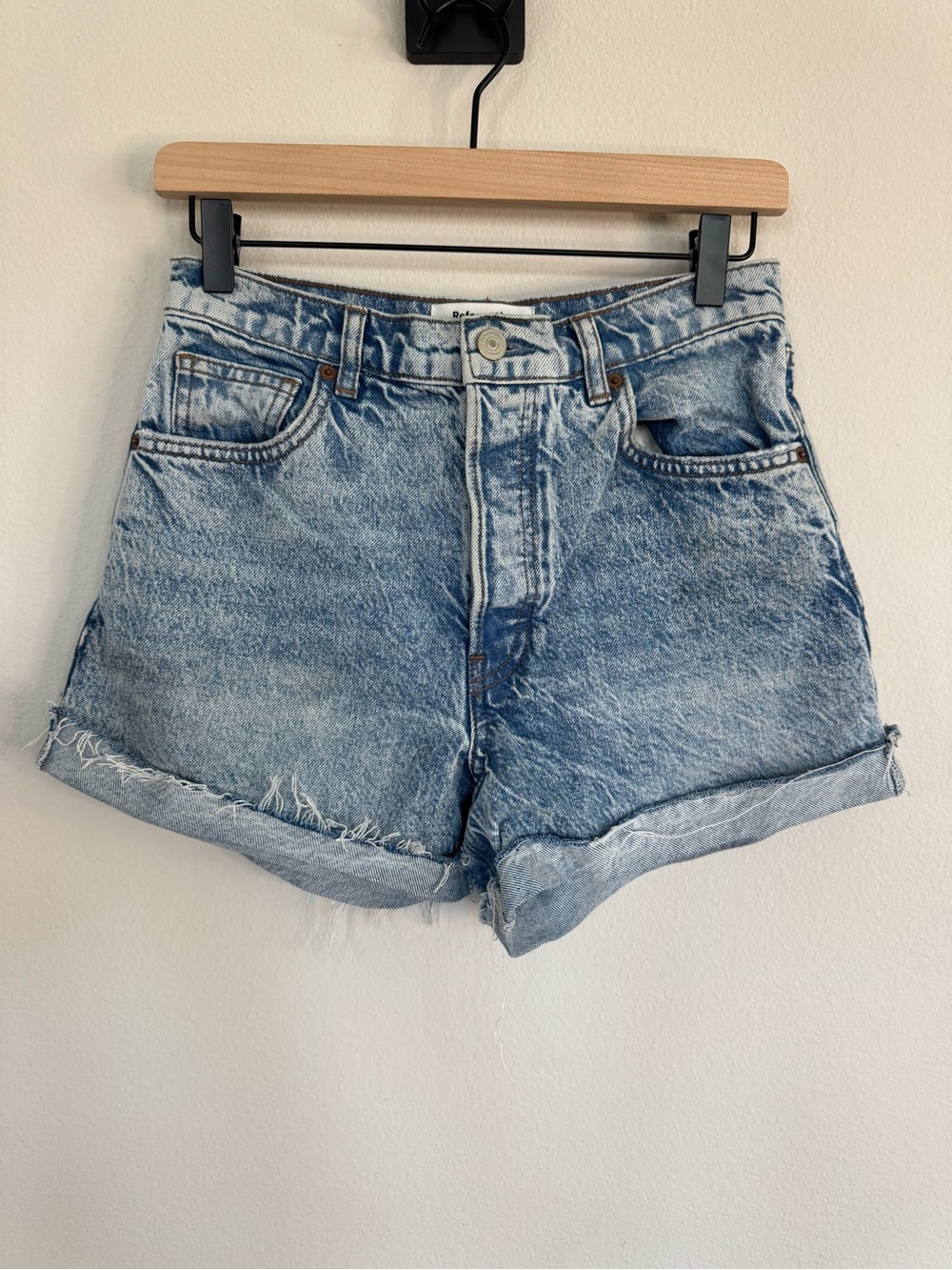 Reformation Charlie Cuffed High Rise Denim Shorts Cotton Lyocell Light Wash 26